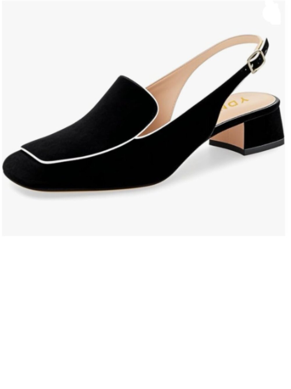 YDN Black Suede Square Toe Block Low Heels Slingback Formal Loafer Dressy Pump